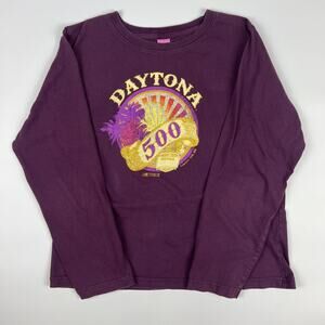 Vintage Daytona 500 NASCAR Long Sleeve T-Shirt Purple Large LAT Sportswear